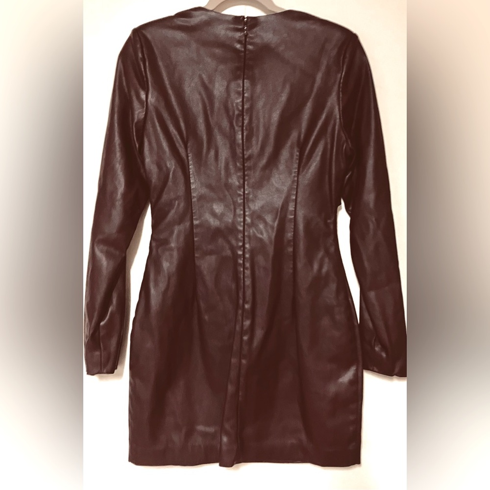 Faux Leather Raisin ColorTwist Mini Dress from One33 Social/Long Sleeve/Size 8 - Picture 9 of 10